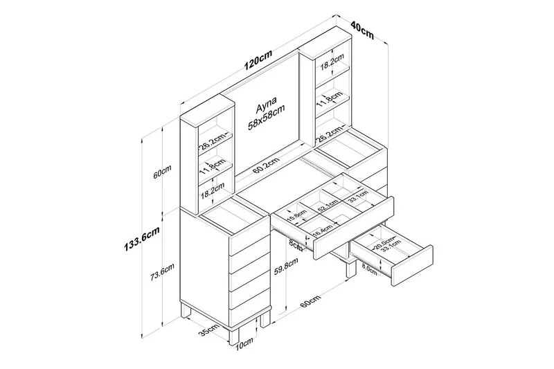 Ceylon Toiletbord 120 cm - Hvid - Møbler - Borde - Sminkebord & konsolbord