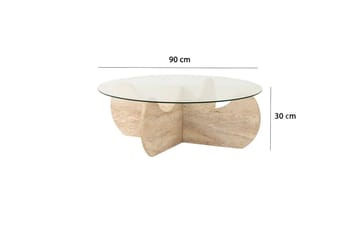 Chaino Rundt Sofabord 90 cm i Træ og Glas med Skulpturelt Stel - Klar - Møbler - Borde - Sofabord