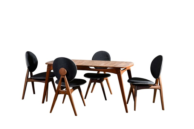Charbel Spisebordssæt 160 cm med 4 Spisebordsstole - Valnød/Antracit - Spisebordssæt