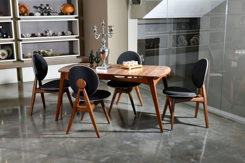 Charbel Spisebordssæt 160 cm med 4 Spisebordsstole - Valnød/Antracit - Spisebordssæt