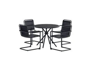 Chios spisegruppe 90 cm med 4 stole udendørs - Sort - Havemøbler - Udendørsgruppe - Havesæt