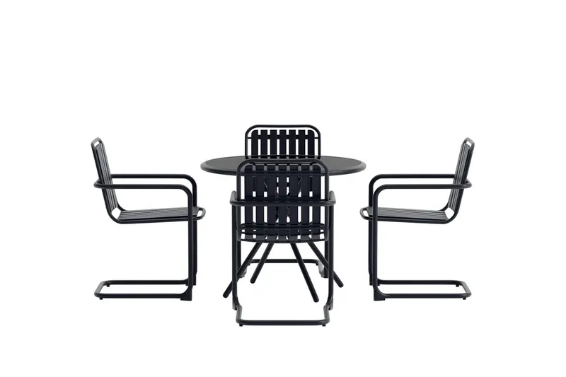 Chios spisegruppe 90 cm med 4 stole udendørs - Sort - Møbler - Borde - Spisebordssæt