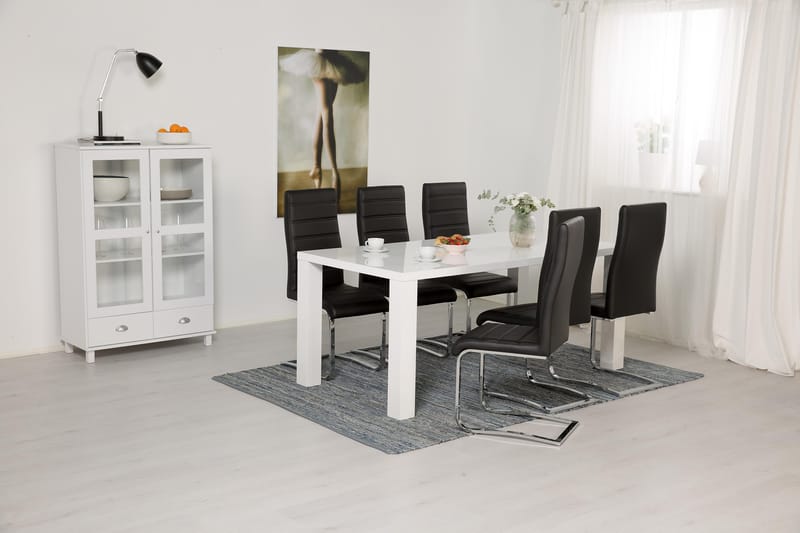 Cibus Spisebordsæt med 6 Stole - Hvid/Sort - Møbler - Borde - Spisebordssæt