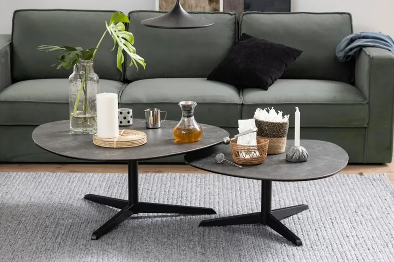 Cimino Ovalt Sofabord 100 cm i Keramik med Metalstel - Mørkegrå - Møbler - Borde - Sofabord