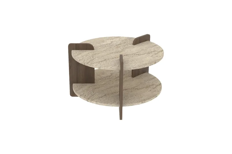 Cindral sofabord 70 cm rundt - Travertin og Valnød - Møbler - Borde - Sofabord