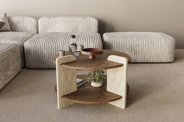 Cindral sofabord 70 cm rundt - Valnød og Travertin - Møbler - Borde - Sofabord