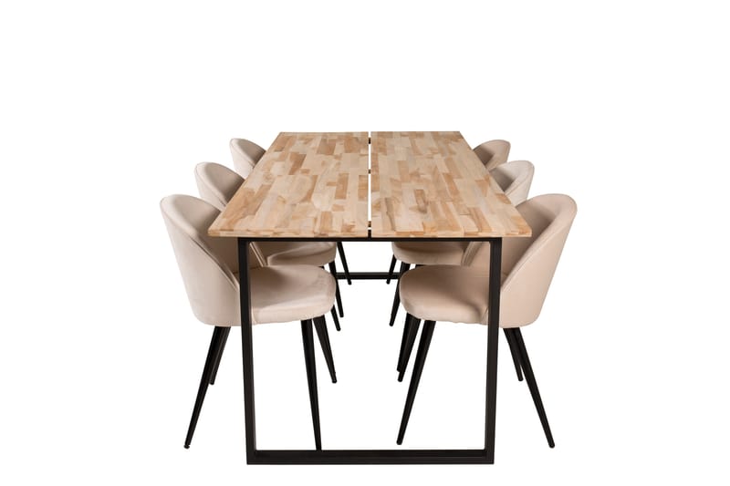 Cirebon Spisebordssæt 200 cm Rektangulær med 6 Velvet Stole, Beige