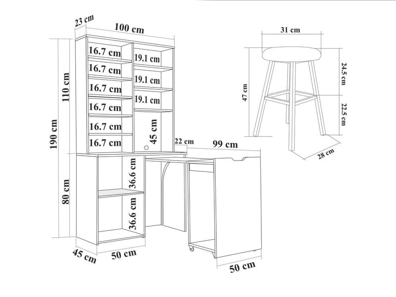 Coffee Stand & Stool Set (3 Pieces) Homitis - Møbler - Borde
