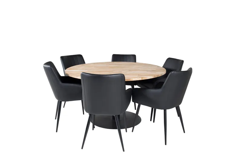Comfort Spisebordsgruppe 140 cm Rund med 6 Comfort Stole, Svart