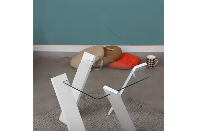 Comfortale Mini Sofabord 57 cm - Glas/Hvid - Sofabord
