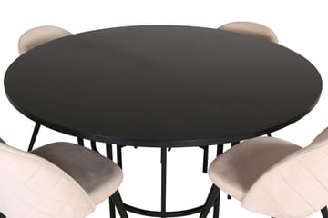 Copenhagen Rund Spisegruppe 140 cm med 4 Velvet Spisestole - sort og beige - Møbler - Borde - Spisebordssæt
