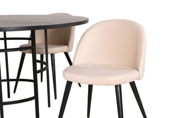 Copenhagen Rund Spisegruppe 140 cm med 4 Velvet Spisestole - sort og beige - Møbler - Borde - Spisebordssæt
