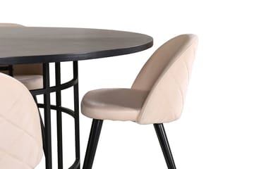 Copenhagen Rund Spisegruppe 140 cm med 4 Velvet Spisestole - sort og beige - Møbler - Borde - Spisebordssæt