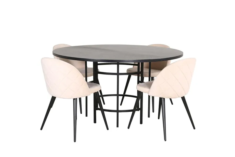 Copenhagen Rund Spisegruppe 140 cm med 4 Velvet Spisestole - sort og beige - Møbler - Borde - Spisebordssæt