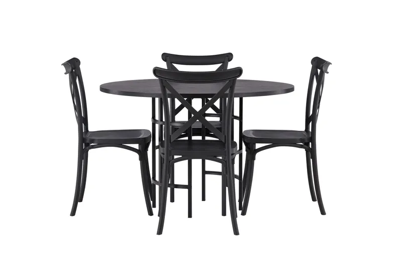 Copenhagen Spisebordssæt 115 cm Rund med 4 Crosett Stole, Svart