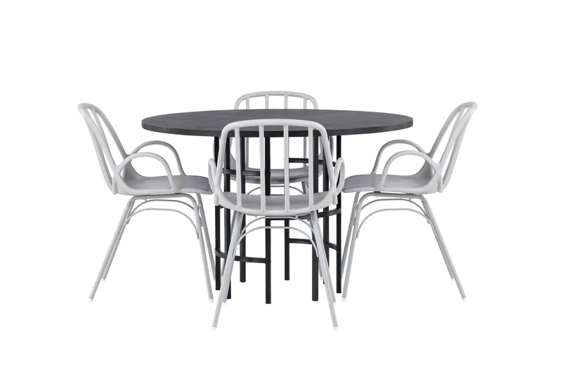 Copenhagen Spisebordssæt 115 cm Rund med 4 Dyrön Stole - Svart - Møbler - Borde - Spisebordssæt
