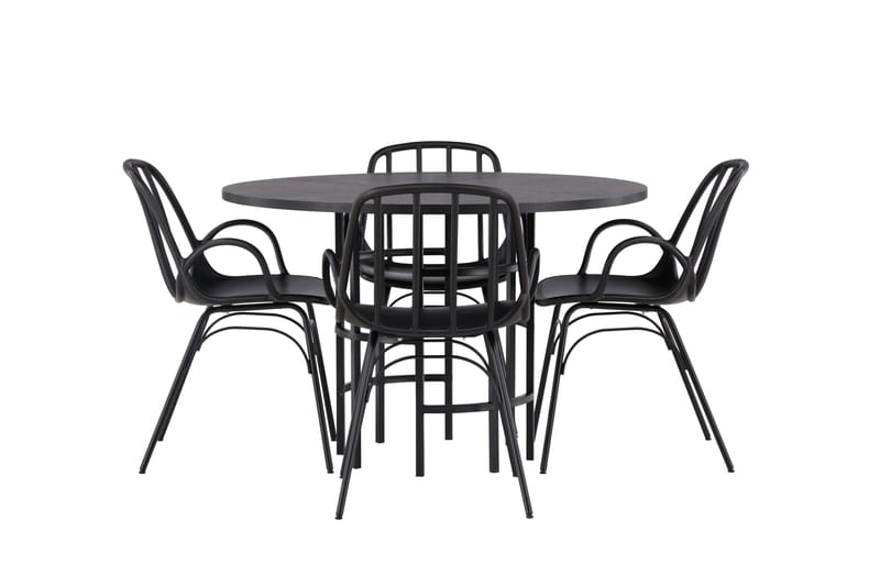 Copenhagen Spisebordssæt 115 cm Rund med 4 Dyrön Stole - Svart - Møbler - Borde - Spisebordssæt