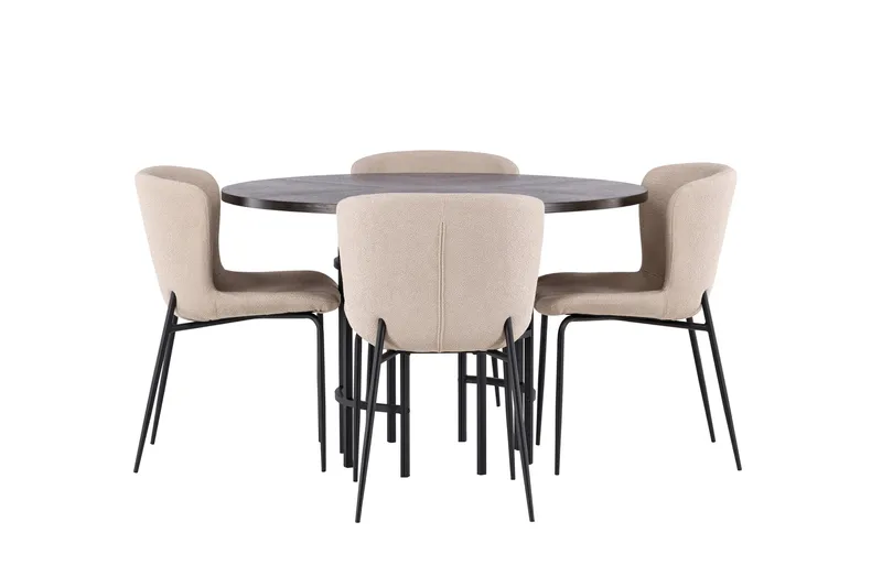 Copenhagen Spisebordssæt 115 cm Rund med 4 Modesto Stole, Mørk grå