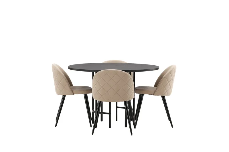 Copenhagen Spisebordssæt 115 cm Rund med 4 Velvet Stole, Beige