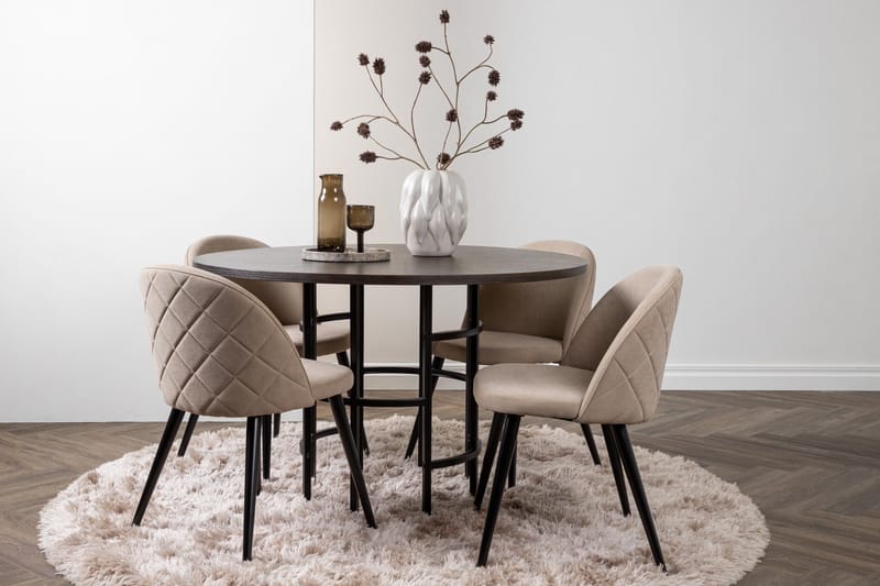 Copenhagen Spisebordssæt 115 cm Rund med 4 Velvet Stole - Beige - Møbler - Borde - Spisebordssæt