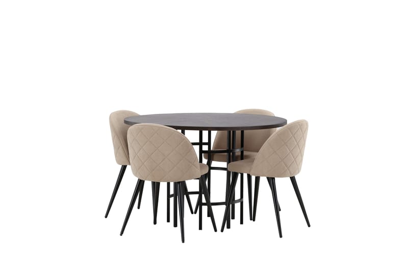 Copenhagen Spisebordssæt 115 cm Rund med 4 Velvet Stole - Beige - Møbler - Borde - Spisebordssæt