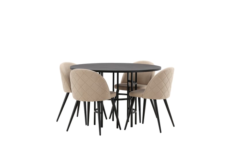 Copenhagen Spisebordssæt 115 cm Rund med 4 Velvet Stole - Beige - Møbler - Borde - Spisebordssæt