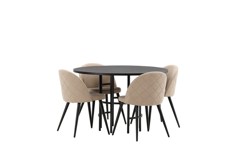 Copenhagen Spisebordssæt 115 cm Rund med 4 Velvet Stole - Beige - Møbler - Borde - Spisebordssæt