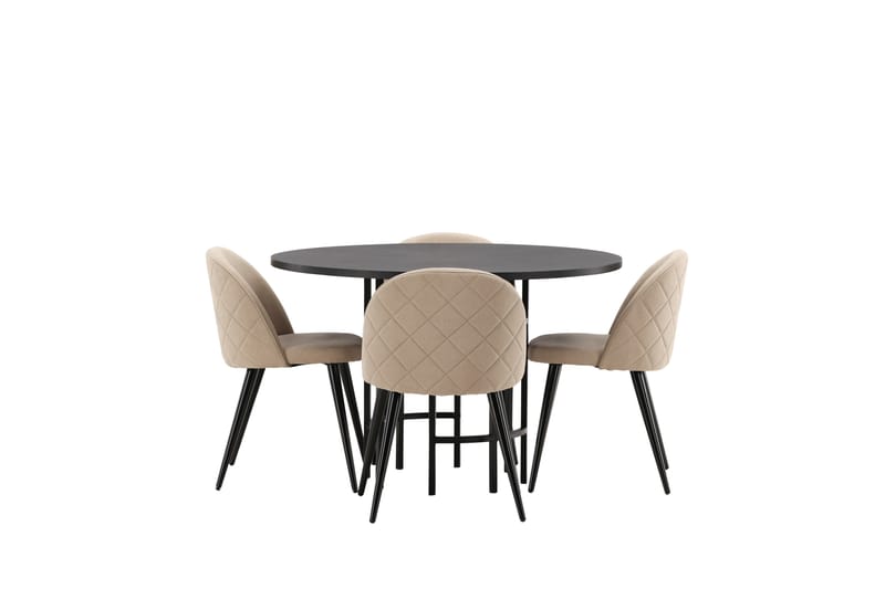 Copenhagen Spisebordssæt 115 cm Rund med 4 Velvet Stole - Beige - Møbler - Borde - Spisebordssæt