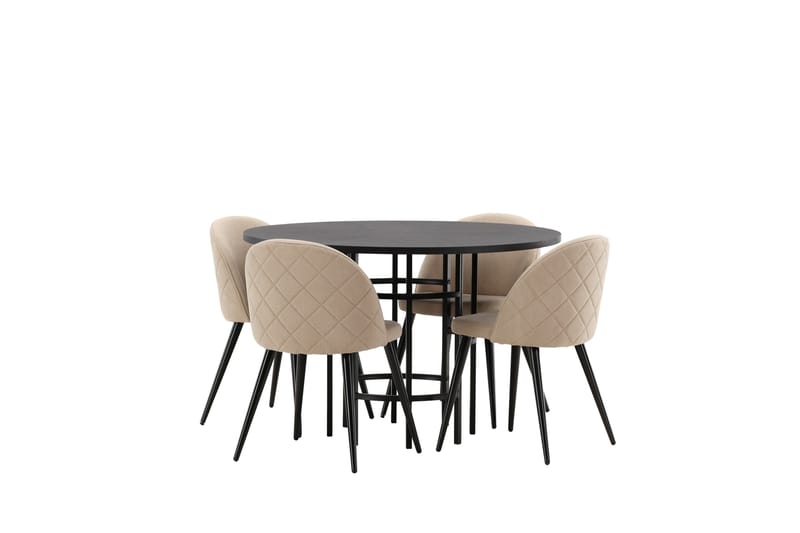 Copenhagen Spisebordssæt 115 cm Rund med 4 Velvet Stole - Beige - Møbler - Borde - Spisebordssæt