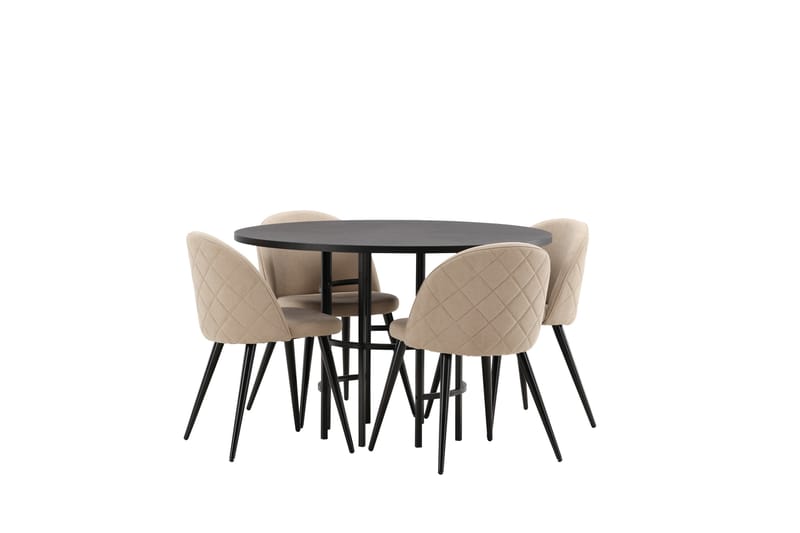 Copenhagen Spisebordssæt 115 cm Rund med 4 Velvet Stole - Beige - Møbler - Borde - Spisebordssæt