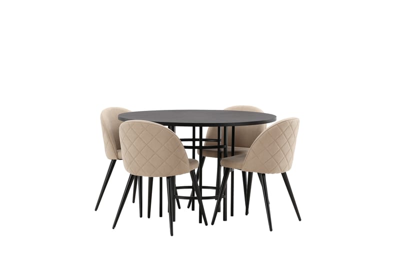 Copenhagen Spisebordssæt 115 cm Rund med 4 Velvet Stole - Beige - Møbler - Borde - Spisebordssæt