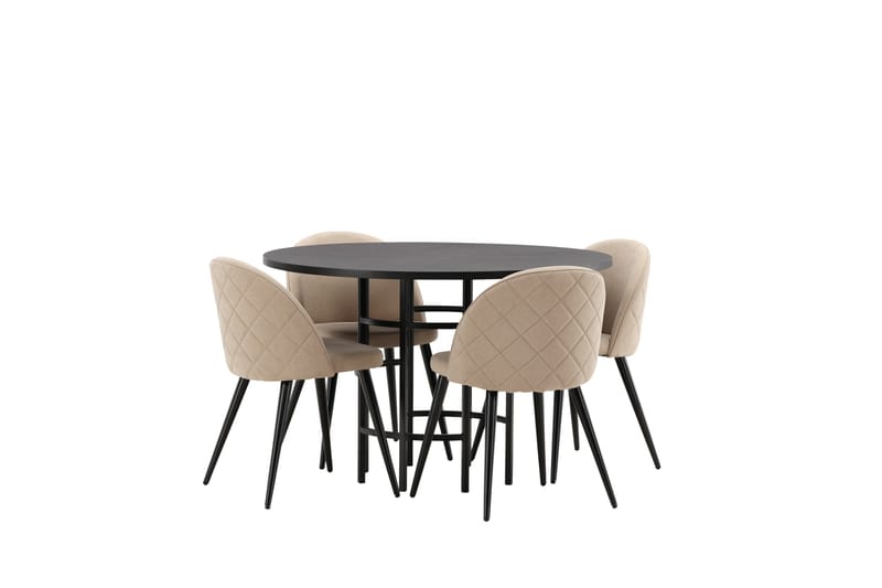 Copenhagen Spisebordssæt 115 cm Rund med 4 Velvet Stole - Beige - Møbler - Borde - Spisebordssæt