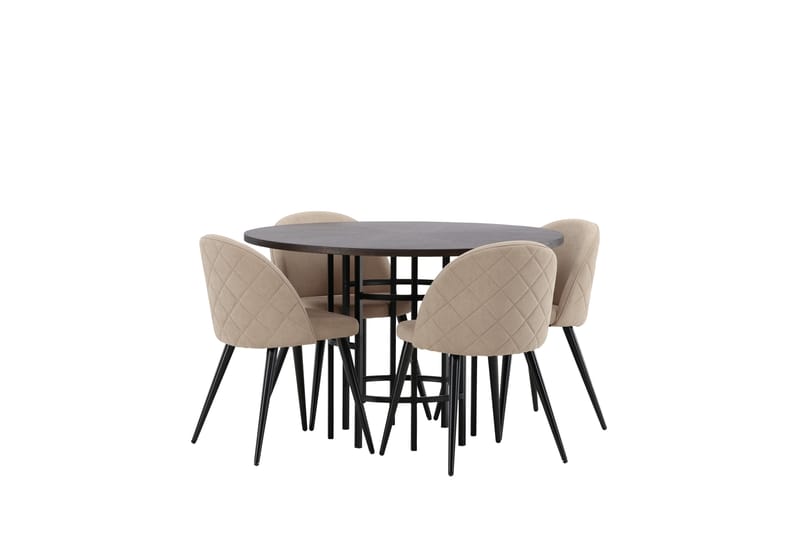 Copenhagen Spisebordssæt 115 cm Rund med 4 Velvet Stole - Beige - Møbler - Borde - Spisebordssæt