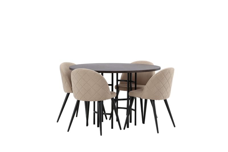 Copenhagen Spisebordssæt 115 cm Rund med 4 Velvet Stole - Beige - Møbler - Borde - Spisebordssæt