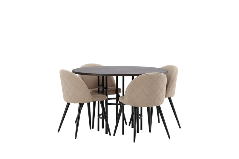 Copenhagen Spisebordssæt 115 cm Rund med 4 Velvet Stole - Beige - Møbler - Borde - Spisebordssæt