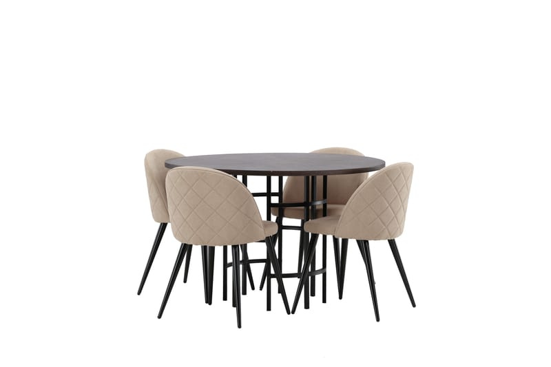 Copenhagen Spisebordssæt 115 cm Rund med 4 Velvet Stole - Beige - Møbler - Borde - Spisebordssæt