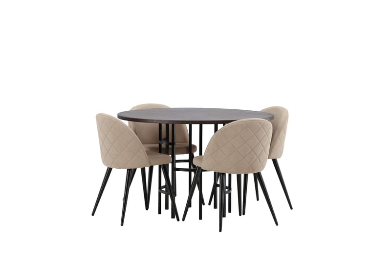 Copenhagen Spisebordssæt 115 cm Rund med 4 Velvet Stole - Beige - Møbler - Borde - Spisebordssæt