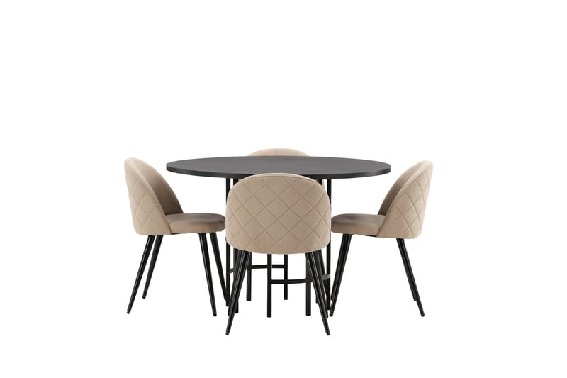 Copenhagen Spisebordssæt 115 cm Rund med 4 Velvet Stole - Beige - Møbler - Borde - Spisebordssæt