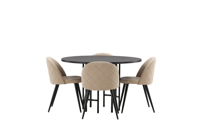Copenhagen Spisebordssæt 115 cm Rund med 4 Velvet Stole - Beige - Møbler - Borde - Spisebordssæt