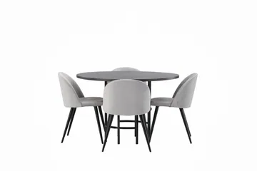 Copenhagen Spisebordssæt 115 cm Rund med 4 Velvet Stole - Grå - Møbler - Borde - Spisebordssæt