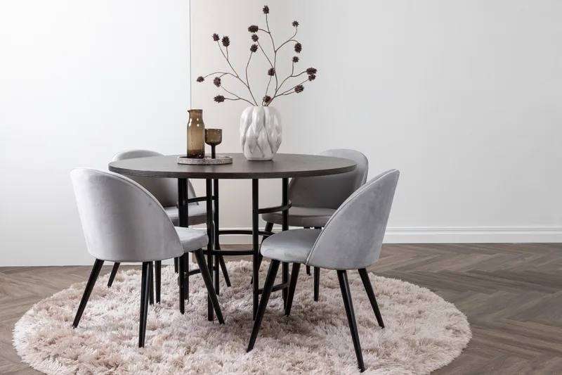 Copenhagen Spisebordssæt 115 cm Rund med 4 Velvet Stole - Grå - Møbler - Borde - Spisebordssæt