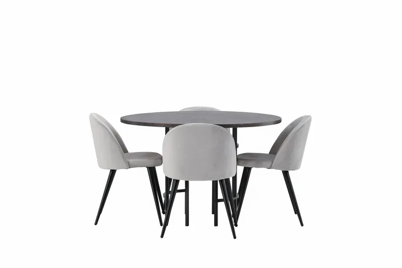 Copenhagen Spisebordssæt 115 cm Rund med 4 Velvet Stole, Grå
