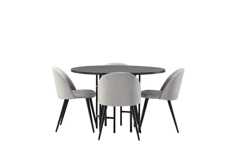 Copenhagen Spisebordssæt 115 cm Rund med 4 Velvet Stole, Svart