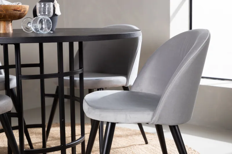Copenhagen Spisebordssæt 115 cm Rund med 4 Velvet Stole - Svart - Møbler - Borde - Spisebordssæt