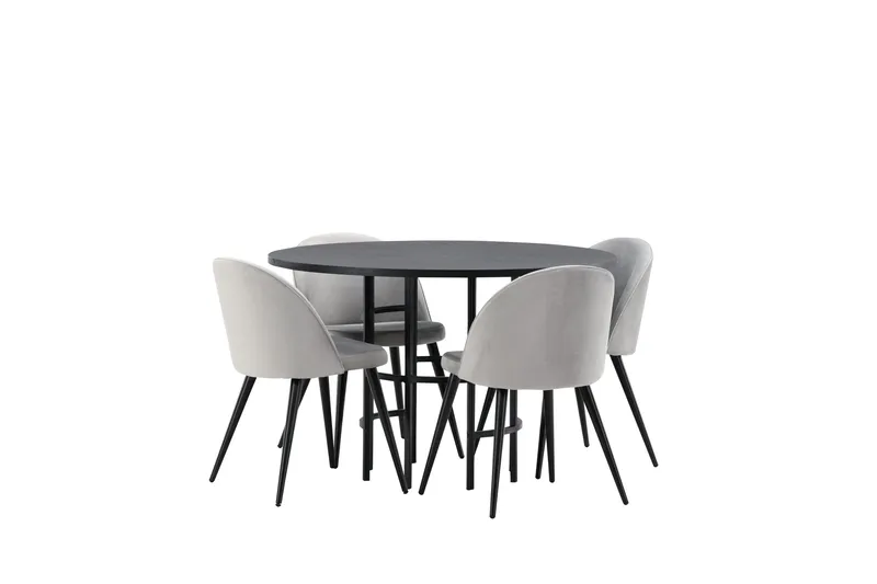Copenhagen Spisebordssæt 115 cm Rund med 4 Velvet Stole - Svart - Møbler - Borde - Spisebordssæt