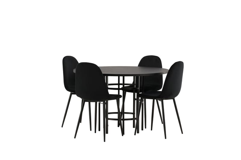 Copenhagen Spisebordssæt 115 cm Rund med 4 Polar Stole - Svart - Møbler - Borde - Spisebordssæt
