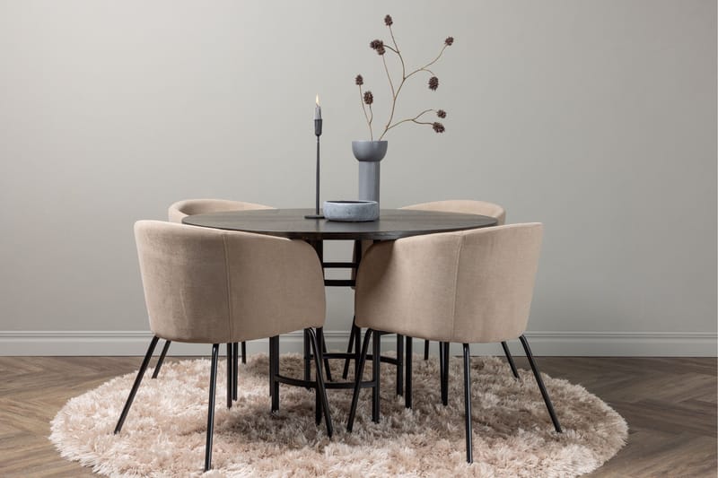 Copenhagen Spisebordssæt 115 cm rundt med 4 Berit stole - Beige - Møbler - Borde - Spisebordssæt