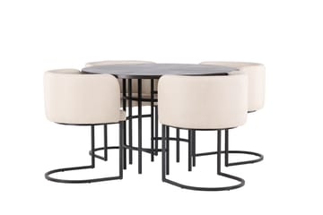 Copenhagen Spisebordssæt 115 cm rundt med 4 Simrishman stole - Beige - Møbler - Borde - Spisebordssæt