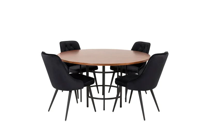 Copenhagen Spisebordssæt 140 cm Rund med 4 Velvet Stole, Svart