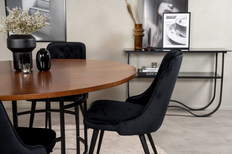 Copenhagen Spisebordssæt 140 cm Rund med 4 Velvet Stole - Svart - Møbler - Borde - Spisebordssæt